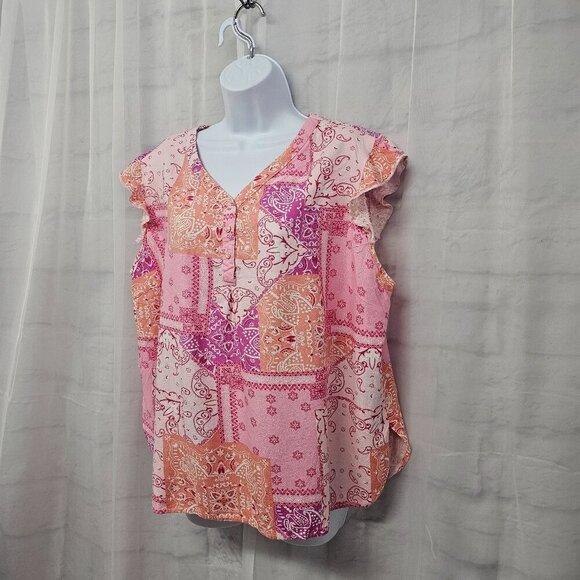 Hester & Orchard Pink Bandana Patchwork Peasant Blouse Boho Hippie XL - Picture 6 of 13